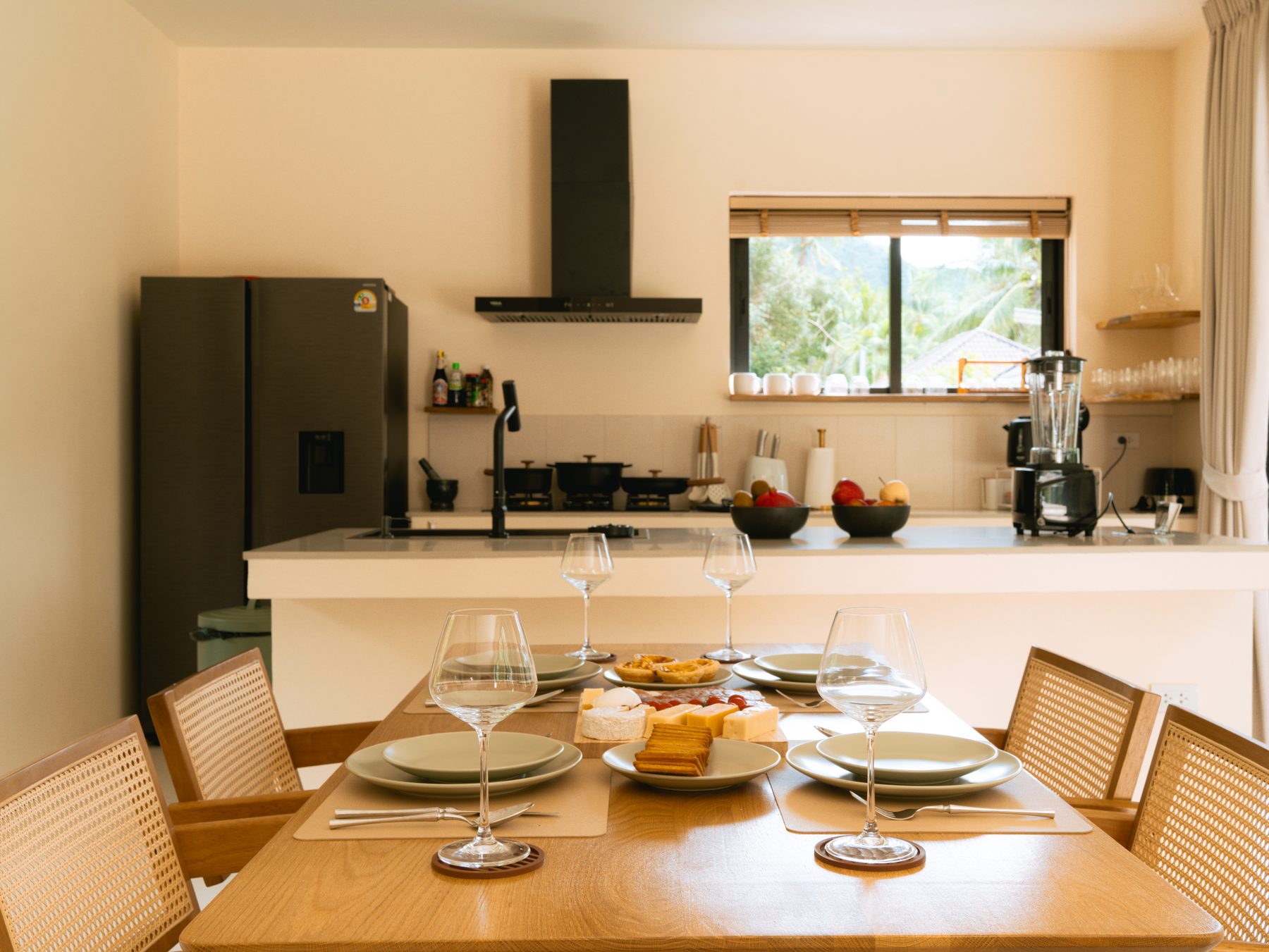 Dining table set, open to the garden